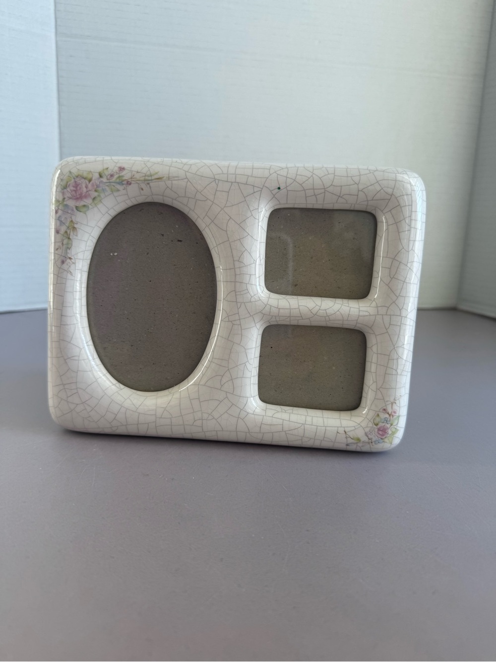 White Floral Ceramic Triple Photo Frame